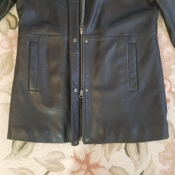 Gap Black Leather Jacket w/ Reversible Zipper and Quilted Lining - Picture 6 of 16